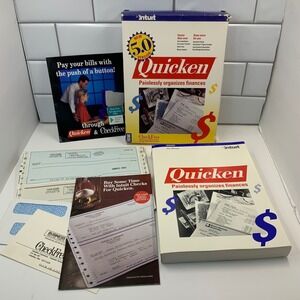 Vintage Intuit Quicken 5.0 IBM DOS Software Big Box 1991 Manual CheckFre No Disc